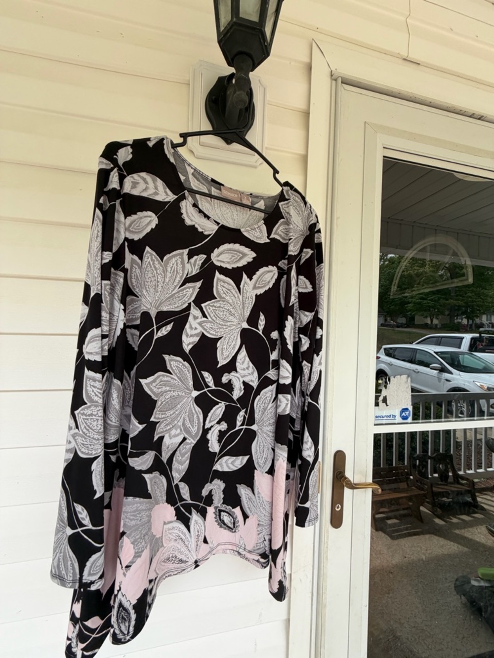 Chico's Black, White & Pink Floral Long-Sleeve Top